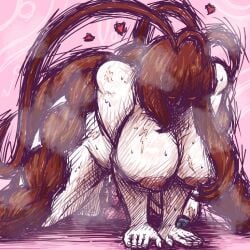 1girl after_sex all_fours americo_santisteban antennae colored_skin completely_nude cum cumdrip doloz funamusea heart huge_breasts lobster lobster_girl long_hair muscles muscular_female nipples nude red_eyes red_hair scar sketch solo sweat twin_braids very_long_hair wadanohara_and_the_great_blue_sea white_skin