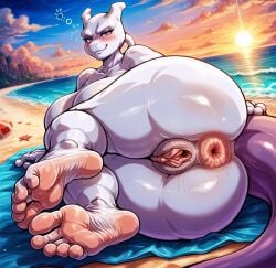 1girls 5_toes ai_generated anthro anthro_only anus ass beach big_anus big_ass big_breasts big_butt breasts butt dimwitdog_style drunk feet female_only furry furry_only furrypornaddiction game_freak generation_1_pokemon huge_ass huge_breasts huge_butt laying laying_on_side legendary_pokemon looking_at_viewer mewtwo nintendo ocean on_side outside plump_labia pokemon pokemon_(species) purple_body purple_skin pussy soles solo solo_anthro solo_male tail thick_thighs toes white_body white_skin wide_hips
