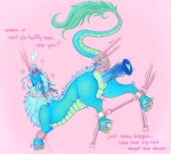 absurd_res ambiguous/ambiguous ambiguous_fluids ambiguous_gender angry animal_genitalia bdsm blush bondage bound breath breeding_slave claws collar cuff_(restraint) dialogue dildo dragon eastern_dragon english_text feral genital_slit genitals hi_res horn horn_jewelry hypnosis hypnosis_fetish hypnotic_eyes jewelry knot knotted_dildo knotting mailmutt mind_control mythological_creature mythological_scalie mythology neck_tuft panting pawpads penetration questionable_consent raised_tail restrained restraints ringed_eyes rope rope_bondage rope_harness scales scalie sex_toy slit_penetration slit_play solo spread_slit tail taming text toe_claws tongue tongue_out toy tuft wet