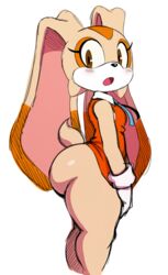 1girls anthro ass big_ass big_butt big_ears blush bottom_heavy bottomless breasts brown_eyes bubble_butt clothed clothing cream_the_rabbit cute digital_media_(artwork) dress female hi_res long_ears looking_back mammal mobian_(species) no_underwear rabbit raised_clothing raised_dress sega side_view simple_background small_breasts solo sonic_(series) sonic_the_hedgehog_(series) sssonic2 standing thick_thighs white_background young