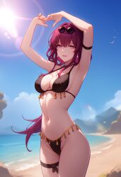 1girls 2026 2d 2d_(artwork) ai_assisted areola areolae beach beach_background big_breasts bikini bikini_bottom bikini_top bra breasts cleavage digital_drawing_(artwork) digital_media_(artwork) female female_focus female_only hi_res high_quality high_resolution highres honkai:_star_rail honkai_(series) hoyoverse kafka_(honkai:_star_rail) light-skinned_female light_skin nipples panties petite petite_body petite_female pink_eyes pink_hair presenting presenting_breasts seducing seductive seductive_eyes seductive_look slim_waist