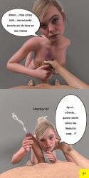 1boy 1girls 3d 3d_(artwork) aged_up blonde_female blonde_hair cum cumshot death_stranding death_stranding_2:_on_the_beach handjob looking_at_viewer mexican_male pale-skinned_female petrikov767 pov pov_male self_insert self_upload text text_box text_bubble tomorrow_(death_stranding)