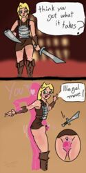 armor blush boots domination exanima female forced genital_fluids instant_loss instant_loss_2koma male male/female outercourse panels pussy questionable_consent sex smuddizard stampy(smuddizard) straight text thigh_sex thighs vagina video_games