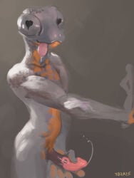 2024 3:4 5_fingers 7b7a2f absurd_res amphibian anthro artist_name biped bodily_fluids digital_media_(artwork) digital_painting_(artwork) erection extended_arm fingers frog genital_fluids genitals hi_res holding_own_penis holding_penis looking_at_viewer male male_anthro nude nude_anthro nude_male painting_(artwork) penis precum precum_string simple_background solo standing text three-quarter_view tongue tongue_out
