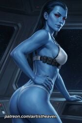 ai_generated airtist alien alien/human alien_girl alien_humanoid ar'alani aralani ass athletic bikini bikini_bottom bikini_top black_hair blue_body chiss close-up close_up closeup female female_only fit high_resolution highres looking_at_viewer looking_back panties patreon red_eyes star_wars tagme thong underwear