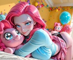 1boy 1female 1girl 1girls ai ai_generated anime ass ass_up back_view before_sex big_ass big_breasts blue_eyes butt_focus butt_up curvy equestria_girls female female_only friendship_is_magic large_breasts lavnight looking_at_viewer mlp my_little_pony panties party pink_skin pinkie_pie_(mlp) skirt smirk solo_focus