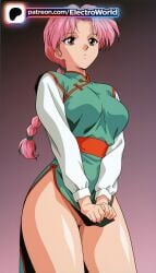 1girl 1girls 2026 ai_generated artist_name braid brown_eyes chinese_clothes electroworld genkai gradient gradient_background hi_res high_quality high_resolution highres long_hair no_panties patreon patreon_username pink_hair single_braid solo stable_diffusion watermark yu_yu_hakusho