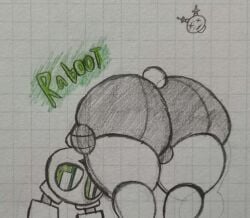 2d 2d_(artwork) ass_focus big_ass bubble_ass bunny clanker grabbing_own_ass green_eyes looking_at_viewer looking_back pretty_blood rabbot_(pretty_blood) robot robot_bunny sinner20033 sketch unknown_gender white_skin