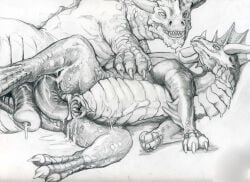 2_penises anal anal_penetration animal_genitalia animal_penis bedroom_eyes big_penis bodily_fluids cum cum_covered dragon duo equine_genitalia equine_penis female feral from_behind_position genital_fluids genitals hemipenes looking_at_another looking_back lying male male/female messy multi_genitalia multi_penis mythological_creature mythological_scalie mythology narrowed_eyes on_side penetration penile penile_penetration penis penis_in_ass scalie seductive sex spread_legs spread_vulva spreading vulva winddragon