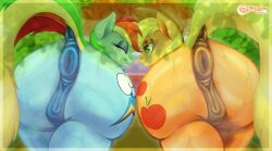 absurd_res amused anatomically_correct anatomically_correct_genitalia anus applejack_(mlp) big_butt bodily_fluids butt butt_focus c33purr clenched_teeth duo equid equine equine_anus eyes_closed female female/female feral forest forest_background friendship_is_magic genitals hasbro heart_symbol hi_res horse huge_butt lesbian_pride_colors lgbt_pride mammal my_little_pony nude plant pony pride_color_background pride_colors puffy_anus rainbow_dash_(mlp) simple_background smile smiling_at_another smiling_at_each_other sweat sweaty_butt teeth tree vulva walking