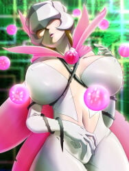 1girl big_breasts blonde_hair digimon digimon_(species) huge_breasts nipple_outline rosemon_burst_mode solo