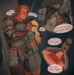 2boys against_tree alistair_theirin cum cum_in_pants cum_in_underwear cum_through_clothes dragon_age dragon_age_origins gay long_hair male male_focus male_only pinned pinned_to_tree saltyafterdark skinny tree zevran_arainai