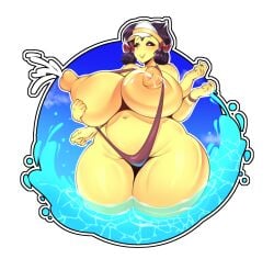 1girls breasts breasts_bigger_than_head commission cosmicpalomita female griffet hat huge_ass huge_breasts huge_nipples lactating lactating_nipples lactation large_ass large_breasts lovedtale milk milk_squirt milking_breasts mostly_nude multiple_arms multiple_eyes nearly_nude nipples slingshot_swimsuit thick_ass thick_thighs undertail undertale undertale_au undertale_fanfiction water yellow_skin