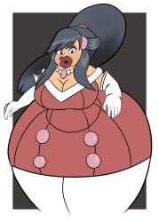 alternate_breast_size ass ass_bigger_than_body ass_bigger_than_head ass_focus big_ass big_lips black_hair breasts breasts_bigger_than_head camera_view clothed dawn_(pokemon) dawn_(pokemon_platinum) female female_only huge_ass hyper_ass large_ass large_breasts milf milfification nintendo pokemon red_lipstick transformation unknownrez