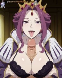 1girl 1girls adult adult_female ai_generated anime_style big_breasts big_cock big_dick big_penis boobs bra breasts bust busty busty_female busty_girl clothes cock crown curvy_female dick earrings empress eye_contact female first_person_view frills girl huge_cock huge_penis large_breasts lingerie long_hair long_penis looking_at_viewer machine_muse male_pov mature mature_body mature_female mirelia_q_melromarc mouth_open open_mouth paizuri penis penis_between_breasts pov pov_male purple_eyes purple_hair queen royal royalty sexy sexy_body tate_no_yuusha_no_nariagari thong titfuck titjob tits tongue tongue_out tongue_visible uncensored underwear watermark