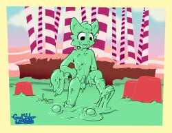 2026 absurd_res anthro boots boots_only bubble candy clothing dessert domestic_cat felid feline felis food footwear footwear_only genitals goatsludge hi_res male mammal messy mostly_nude penis shoes silly_cat_(mauzymice) solo sticky taffy_(food) wam