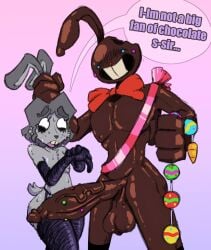2boys algob4v anal_beads armwear balls ballsack bav big_balls big_penis bowtie bunny_ears candy candy_humanoid chocolate furry furry_male grabbing_ears legwear male male_only massive_penis muscular muscular_male oc original_character original_characters penis penis_out penis_piercing rabbit_ears sweat sweating text vab_(bav) worried worried_expression
