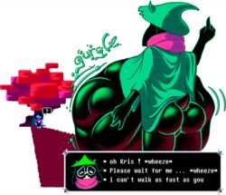 after_vore alpha_channel anthro ass barsfrommars deltarune dialogue dialogue_box digestion digestion_noises english_text group male oral_vore ralsei same_size_vore stomach_bulge text video_games vore