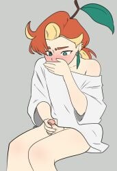 blush blushing bottomless covering_mouth earrings femboy green_eyes masterpantsu masturbating masturbation multicolored_hair penis possibly_futa ringo_tsuga small_penis white_top youtube youtuber