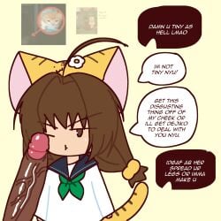 1boy 1girls black_male brown_hair catgirl chibi di_gi_charat female light-skinned_female male not_loli p0rcelaingutz penis puchiko