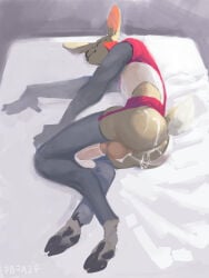 2024 3:4 7b7a2f absurd_res anthro artist_name backsack balls bed biped blush bodily_fluids butt catch_condom clothed clothed_anthro clothed_male clothing cloven_hooves condom cum cum_on_butt deer digital_media_(artwork) digital_painting_(artwork) eyes_closed femboy furniture genital_fluids genitals hi_res hooves humanoid_hands legwear lying lying_on_bed male male_anthro mammal on_bed on_side painting_(artwork) penis perineum scut_tail sexual_barrier_device short_tail simple_background solo tail text thigh_highs unguligrade wearing_condom