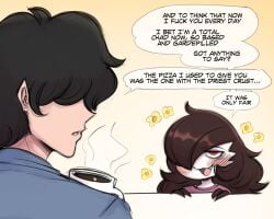 awkward backstory based blushing brown_hair buff buff_male coffee coffee_mug comic crush doggy_style doggystyle eyebags fat_ass flashback flower gardevoir generation_3_pokemon harder heart heart_symbol in_love intense_blushing interspecies large_ass large_breasts light-skinned_female light-skinned_male light_skin moaning pizza pizza_delivery red_eyes reddit restaurant restaurant_background saltyxodium shy steamy_breath sweat sweating tagme tagme_(character) text_bubble