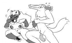 1boy 1girls andrei_(zinco) anthro artszinco balls breasts canine embarrassed feline female furry jaime_(zinco) male nude penis pubic_hair pussy running tagme