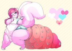 1girls anal_prolapse anthro anus big_breasts blue_eyes bottomwear bracelet breasts clothing female female_only fluffy_tail fur hair hotpants hyper hyper_anus hyper_prolapse jewelry long_hair mammal mephitid miagecko multicolored_body multicolored_fur overweight overweight_anthro overweight_female pink_body pink_fur pink_hair prolapse prolapse_piercing sagging_belly shorts skunk solo thick_thighs two_tone_body two_tone_fur under_boob white_body white_fur