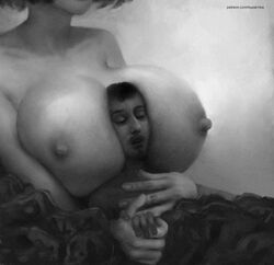 big_breasts breast_pillow giantess hyper_breasts sleeping