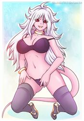 1girls 2010s android_21 black_sclera bra breasts clothed clothed_female colored dark_persona dragon_ball dragon_ball_fighterz female female_focus female_only fully_clothed humanoid long_hair majin majin_android_21 monster_girl panties pink_skin pointy_ears red_eyes shadako26 solo solo_female solo_focus tail thighhighs underwear watermark white_hair