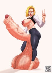 1futa alternate_version_available android_18 dickgirl dragon_ball dragon_ball_z excessive_pubic_hair foreskin futa_only futanari hairy_balls huge_balls huge_cock porcoro