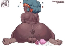 1futa anal_fluid anus buttplug dark-skinned_female dark_skin dickgirl feet futa_only futanari heart-shaped_buttplug huge_ass lenora_(pokemon) milf pokemon pokemon_bw pokemon_bw2 porcoro precum princess_plug puffy_anus small_penis soles sweat