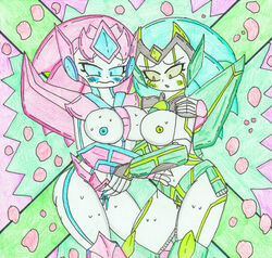 2girls alien alien_girl big_breasts blue_nipples blush breasts breasts_to_breasts cybertronian fan_character fingering green_nipples green_panties machine mechanical multiple_girls nipples panties pink_panties pressing_breasts_together pussy pussy_juice pussy_wet robot robot_girl transformers vagina vaginal_masturbation wet wet_pussy white_body white_skin wings yuri