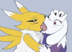 2girls anthro basic_color_edit blue_eyes color color_edit colored crossover digimon drawn edit female french_kiss furry goat hug hugging interspecies kissing open_mouth renamon saliva saliva_trail sultry_eyes surprise_kiss surprised tongue tongue_kiss tongue_out toriel undertale ungulatr wide_eyed yuri