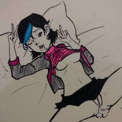 black_hair blue_hair claire_nuñez clothing cum female female_only skirt tales_of_arcadia trollhunters