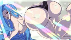 big_ass big_breasts big_butt black_panties blue_hair fujimoto_miyuki miyuki_arts mole_under_eye no_bra original_character purple_eyes