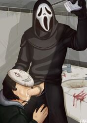 blowjob cheek_bulge cum cum_in_mouth dead_by_daylight gay ghostface selfie the_legion