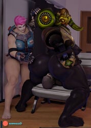 3d 3d_(artwork) anthro asphyxiation ass domination doomfist face_in_ass facesitting femdom looking_back muscular_female orisa overwatch pussy robot smothering thick_thighs xemnasxd zarya