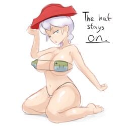 big_ass big_breasts blue_eyes curvy hat lady_baron nipples white_hair