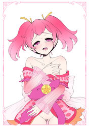 1girls accidental_exposure areola_slip ass_visible_through_thighs barely_visible_pussy blush blushing_ears blushing_profusely bracelet breasts clothing covering_breasts crying dress earrings embarrassed embarrassed_nude_female enf half-closed_eyes mouth_open nipples no_panties open_mouth pink_eyes pink_hair precure precure_all_stars pretty_cure pussy ribbon rope_island sakura_(pretty_cure_dream_stars!) see-through see-through_sleeves shy small_breasts source_request twintails two_tone_hair wardrobe_malfunction