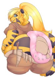 anal_piercings anal_storage anthro anus ass belly big_belly big_breasts big_butt blonde_hair blue_eyes bracelet breasts cavity_storage felid female fur hair hands_on_stomach hyper hyper_anus hyper_belly jewelry knife looking_back mammal markings miagecko money_bag object_vore orange_body orange_fur pantherine rear_view ring side_boob sinclare smile solo thick_thighs thief tiger tool_belt