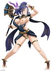 1girls alternate_costume armpits barefoot big_breasts blue_eyes blue_hair clenched_teeth distress fire_emblem fire_emblem:_new_mystery_of_the_emblem fire_emblem_heroes kris_(female)_(fire_emblem) kris_(fire_emblem) kris_(male)_(plegian)_(fire_emblem) medium_hair nintendo nipples nude nude_female one_eye_closed ponytail solo solo_female torn_clothes veiled616 wardrobe_malfunction weapon