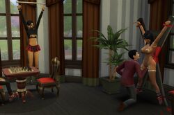 bdsm bella_goth bondage cassandra_goth devious_desires deviousdesires female femsub fingering gagged male maledom mortimer_goth multiple_girls nipple_piercing straight suspension the_sims the_sims_4 video_games