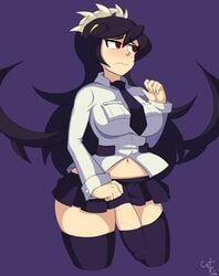 1futa black_hair blush breasts catpole clothed clothing embarrassed erection erection_under_clothes filia_(skullgirls) futa_only futanari huge_cock lab_zero_games long_hair miniskirt mostly_clothed pale_skin penis penis_in_stocking penis_in_thighhighs penis_under_clothes penis_under_skirt red_eyes samson_(skullgirls) skullgirls solo solo_futa standing thick_thighs thighhighs wavy_mouth