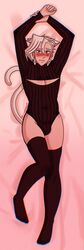 1boy 2021 blush body_pillow_design cat_ears cat_tail crispnuqqet jojo's_bizarre_adventure male male_only neko pannacotta_fugo red_eyes slightly_chubby solo solo_male thick_thighs thighhighs turtleneck vento_aureo white_hair