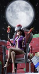 1girls 3d 3d_(artwork) breasts button_shirt christmas christmas_hat feet female glasses holding_object human human_only legs miss_pauling pinup santa_hat shirt_only sitting sitting_on_chair solo solo_female team_fortress_2 thighs vindicate