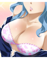 1girls areola areolae big_breasts blue_hair blush breasts cleavage fairy_tail gaston18 juvia_lockser open_mouth solo tagme voluptuous