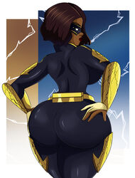 1girls apple_butt ass backboob big_ass black_lightning_(series) brown_body brown_hair brown_skin bubble_ass bubble_butt clothing dark-skinned_female dark_skin dc dc_comics female female_only flarrow_universe hips hourglass_figure huge_ass huge_breasts jennifer_pierce legs lightning_(dc) looking_at_viewer looking_back mask short_hair sonson-sensei superheroine thick thick_ass thick_legs thick_thighs thighs tight_clothing voluptuous wide_hips