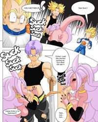 1girls 2010s 2boys android_21 anus ass bad_grammar black_sclera blowjob botbot breasts comic dark_persona dragon_ball dragon_ball_fighterz earrings english_text fellatio female humanoid humor long_hair majin_android_21 male nude_female penis pink_skin pointy_ears pussy red_eyes shocked super_saiyan super_saiyan_2 tail threesome trunks_briefs vagina vegeta white_hair