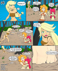 3girls amber_eyes anklet apple_bloom_(mlp) applejack_(mlp) armlet blonde_hair blue_eyes bocas_top bow bracelet choker clothing comic crying day deviantart_username equestria_girls facebook_username freckles friendship_is_magic green_eyes hairbow hugging humanized instagram_username jungle jungle_girl large_breasts long_hair low_ponytail milf mother_and_daughter my_little_pony navel old_skull_kid orange_hair outdoors patreon_username pear_butter_(mlp) pink_bow quicksand red_hair scared sinking sisters smooth_skin speech_bubble tears tree tubetop twitter_username voluptuous